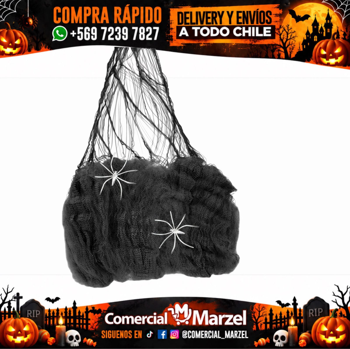 Tela Araña 20g Negro Pack 12 Halloween