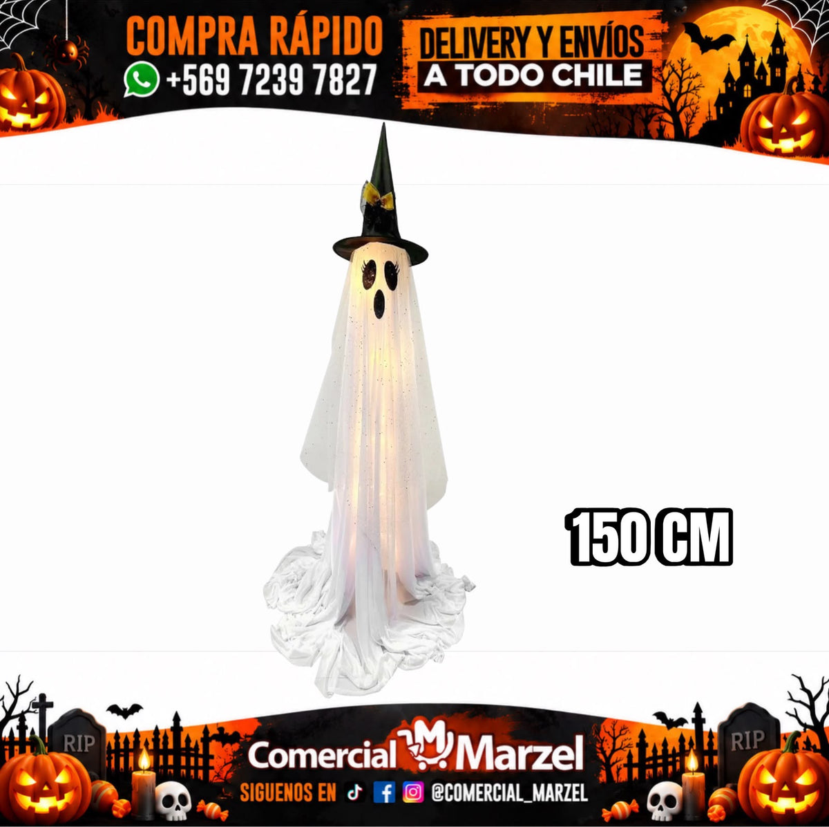 Fantasma Gorrito Led 105cm Halloween