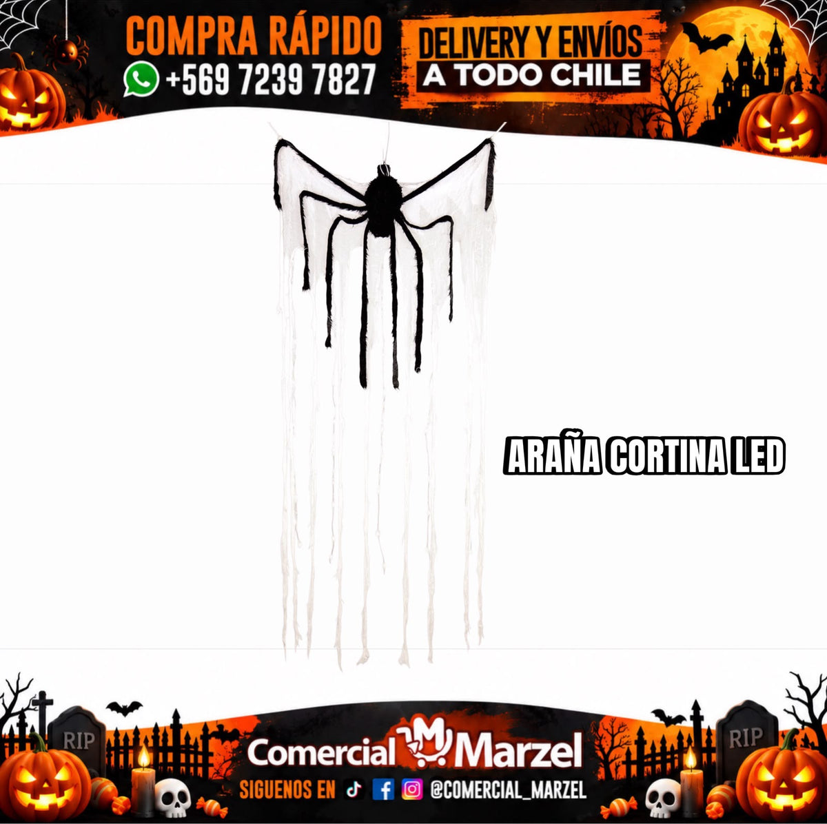 Araña Cortina Led Halloween