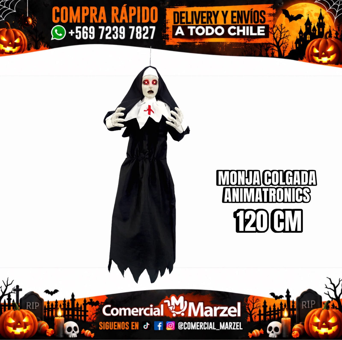 Monja 120cm Luz Y Sonido Halloween