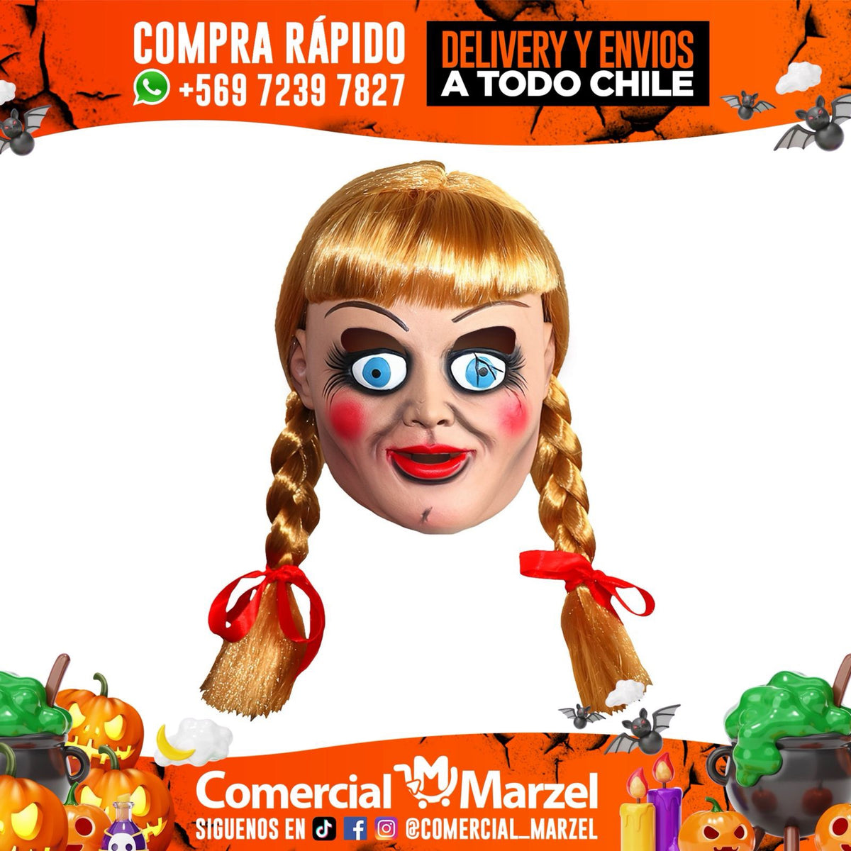 Máscara Muñeca Poseída Látex Halloween