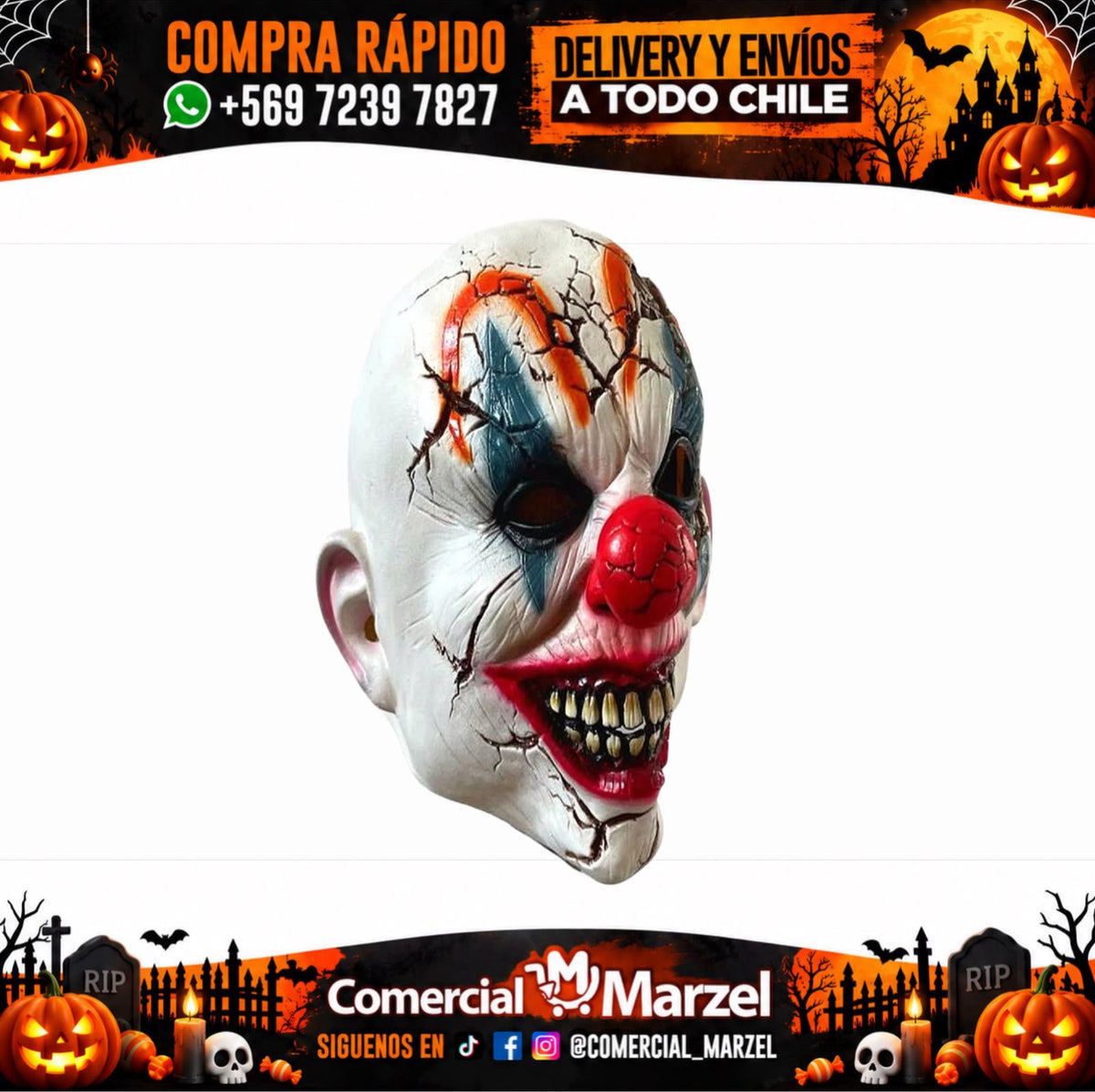 Máscara Trizas Payaso Látex Halloween