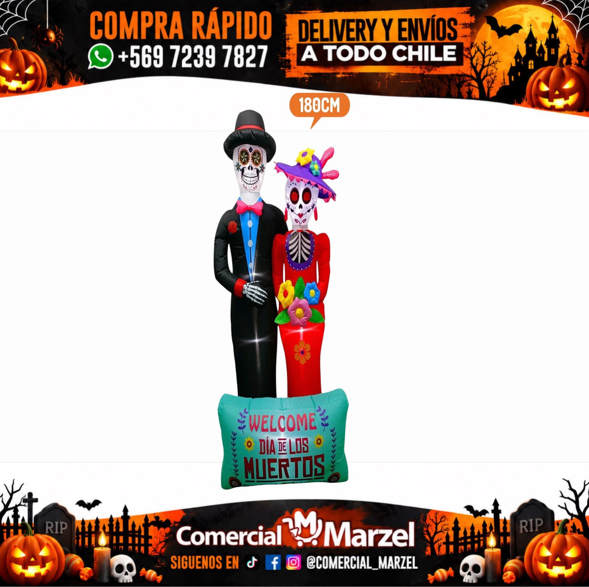 Catrina Pareja Inflable 180cm Halloween