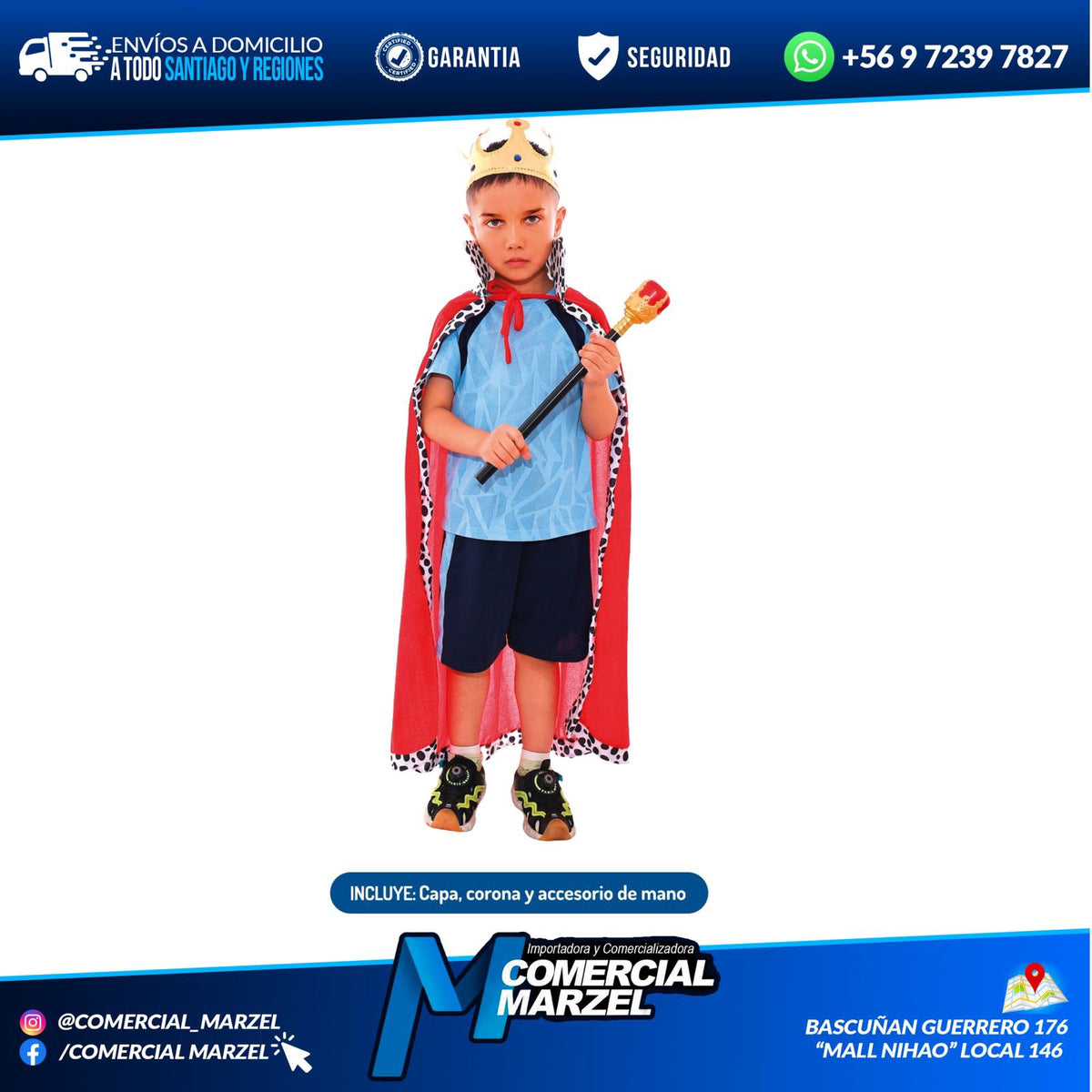 Capa Rey 120cm Incluye Accesorios Halloween