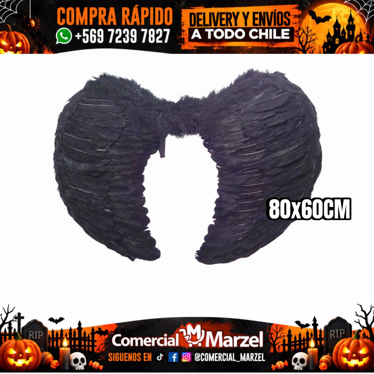 Alas 80x60cm Plumas Negras Halloween