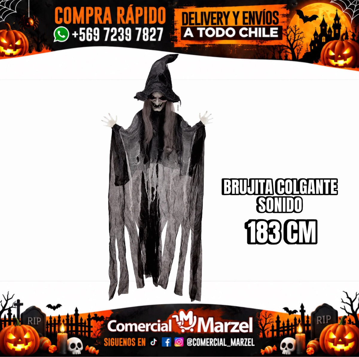 Brujita Colgante Halloween Sonido 183 Cm