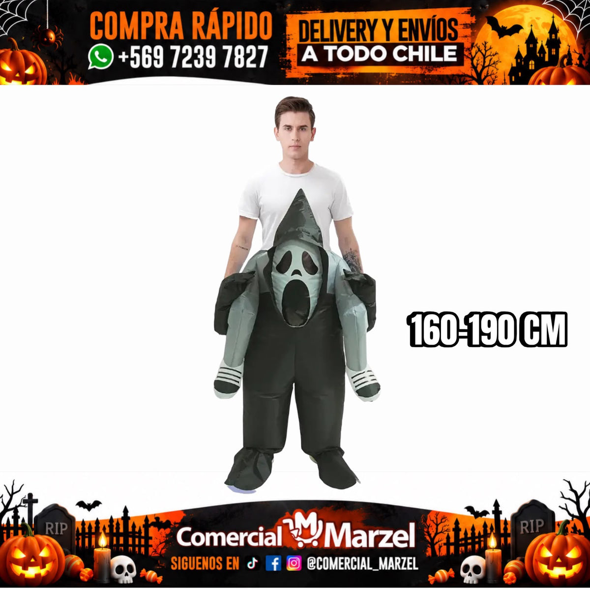 Fantasma Asesino 160cm A 190cm Ride Inflable Halloween