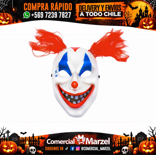 Máscara Rojo Pelo Plástica Payaso Pack 12 Halloween