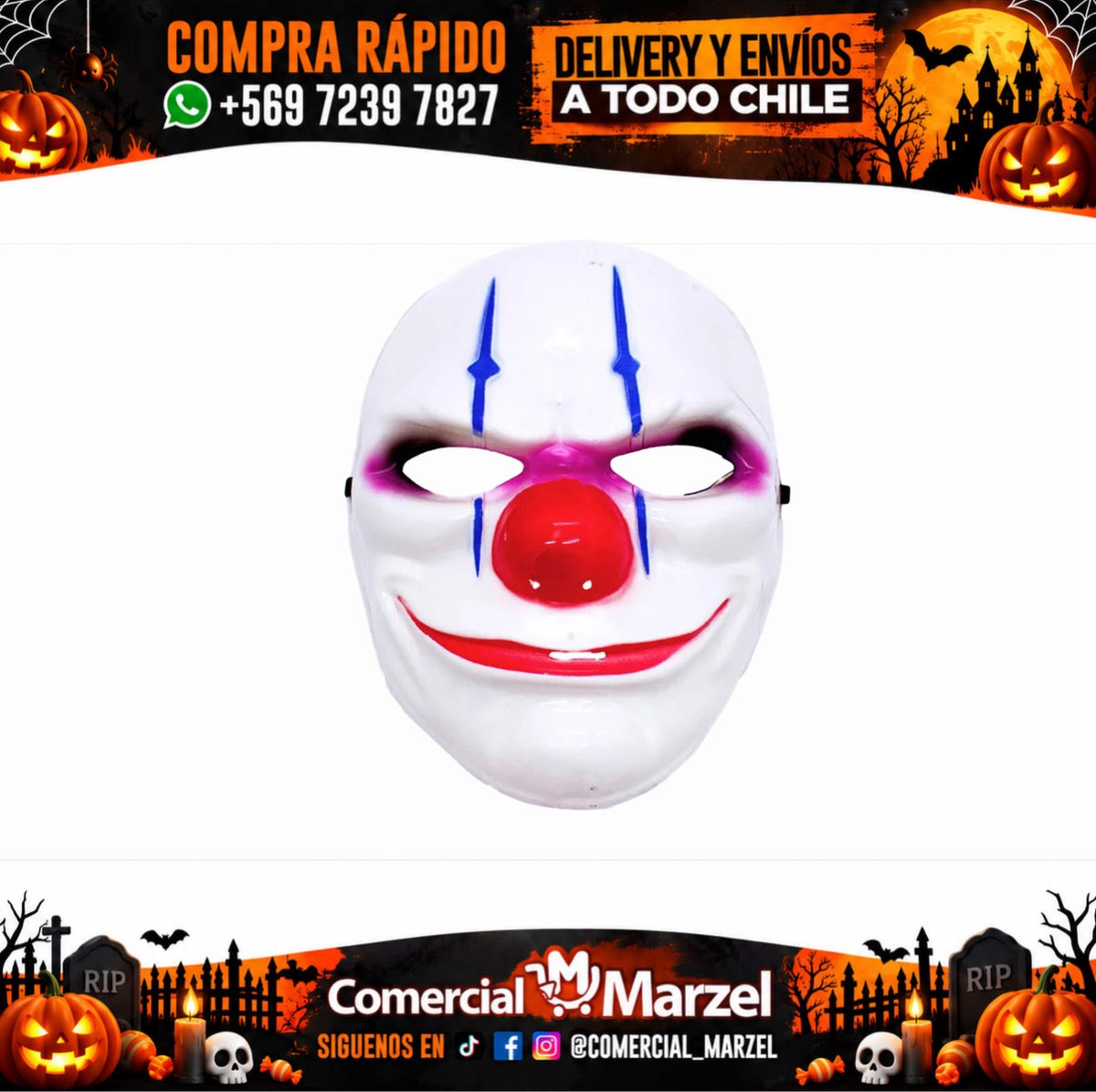 Máscara Plástica Payaso Terror Ladrón Pack 12 Halloween