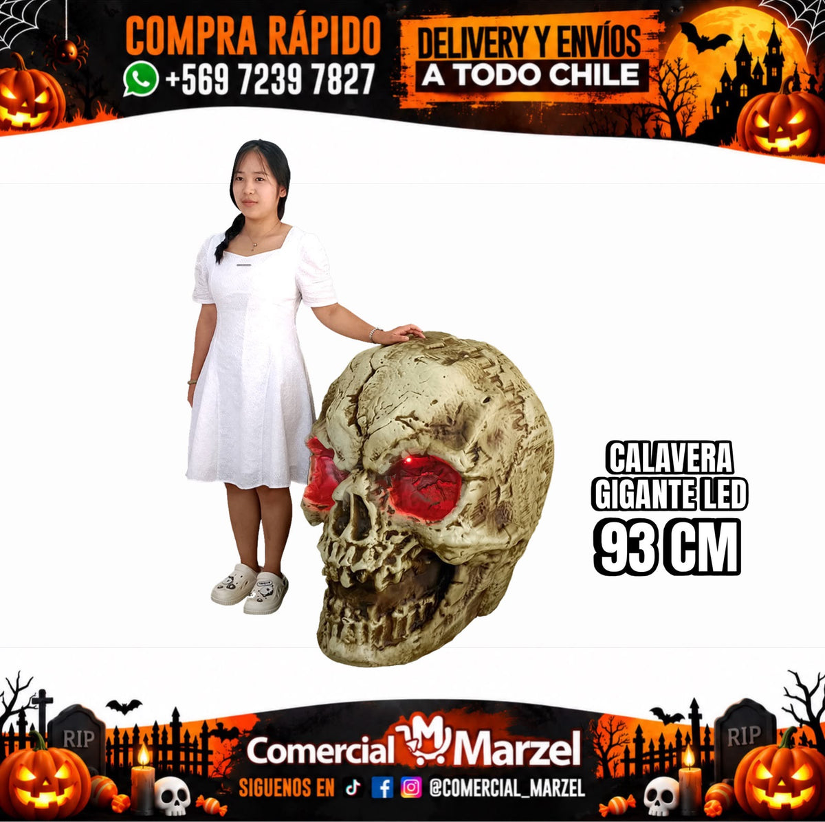 Calavera 93cm Gigante Led Halloween