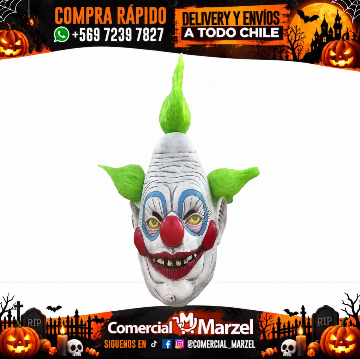 Payaso Asesino Clásico Látex Halloween