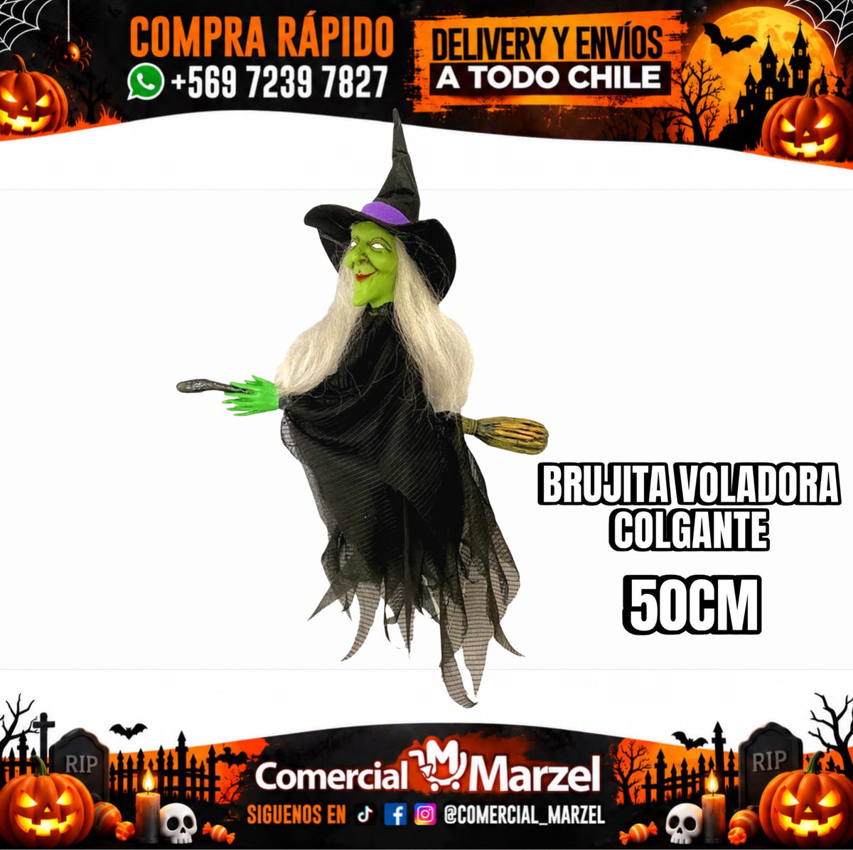 Brujita Voladora 50cm Colgante Halloween