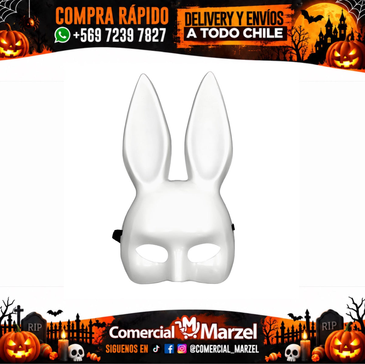 Máscara Plástica Conejo Blanca Pack 12 Halloween