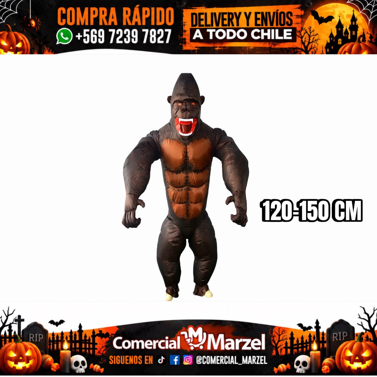 Gorila 120cm A 150cm Niños Inflable Halloween