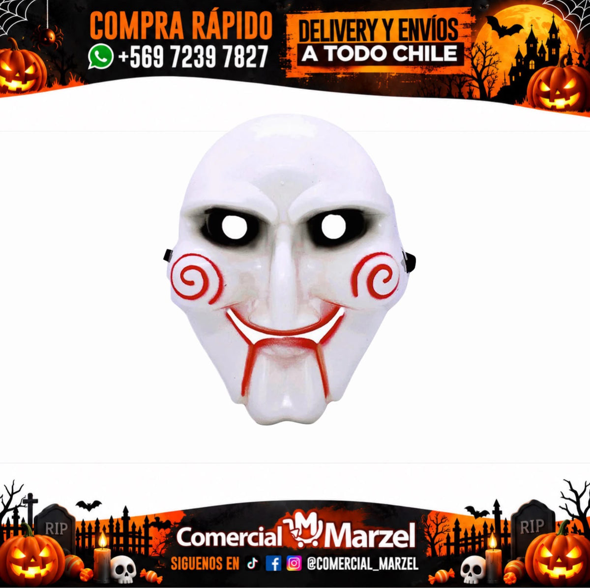 Máscara Muñeco Terror Plastica Pack 12 Halloween