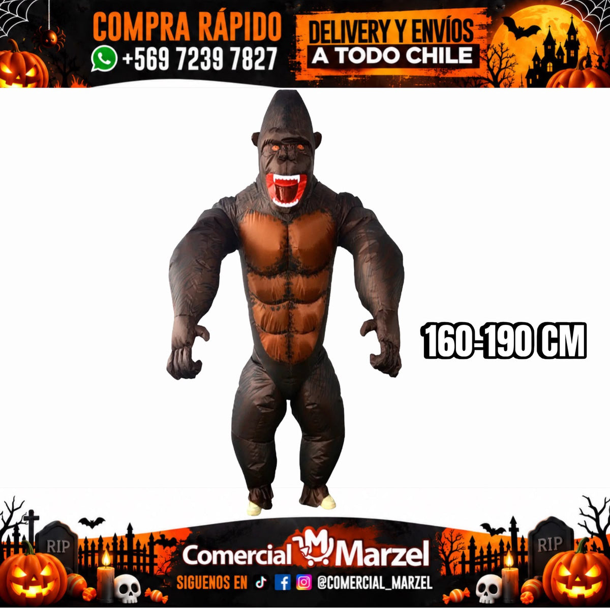 Gorila 160 A 190cm Inflable Adulto Halloween