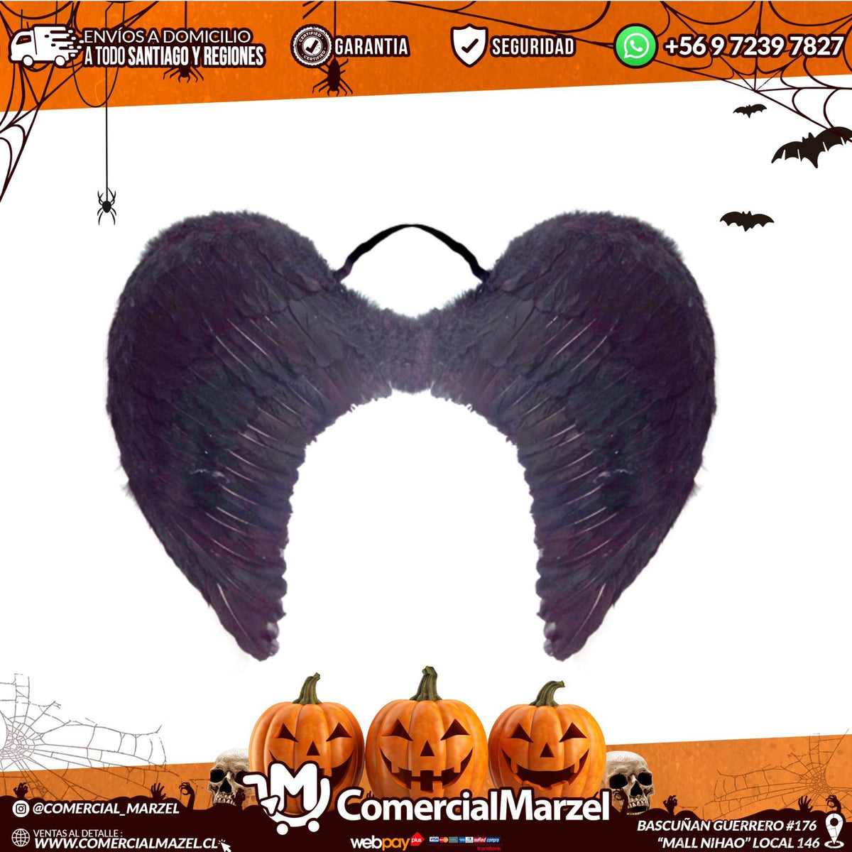 Alas 60x45cm Plumas Negra Halloween