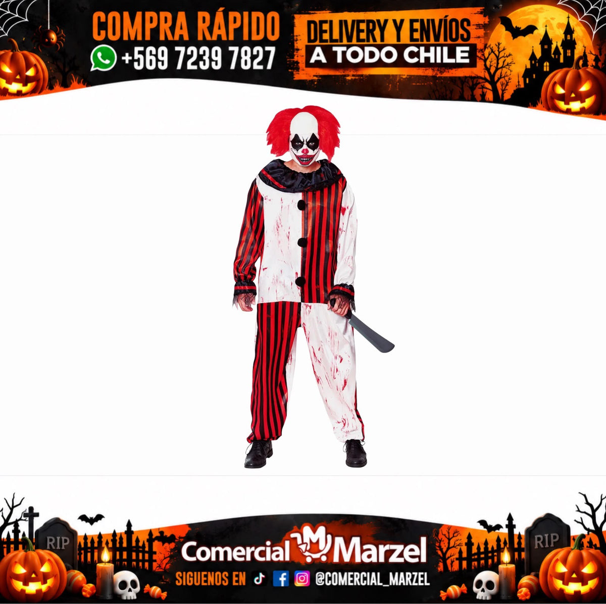 Disfraz Payaso Rayas Adulto Halloween