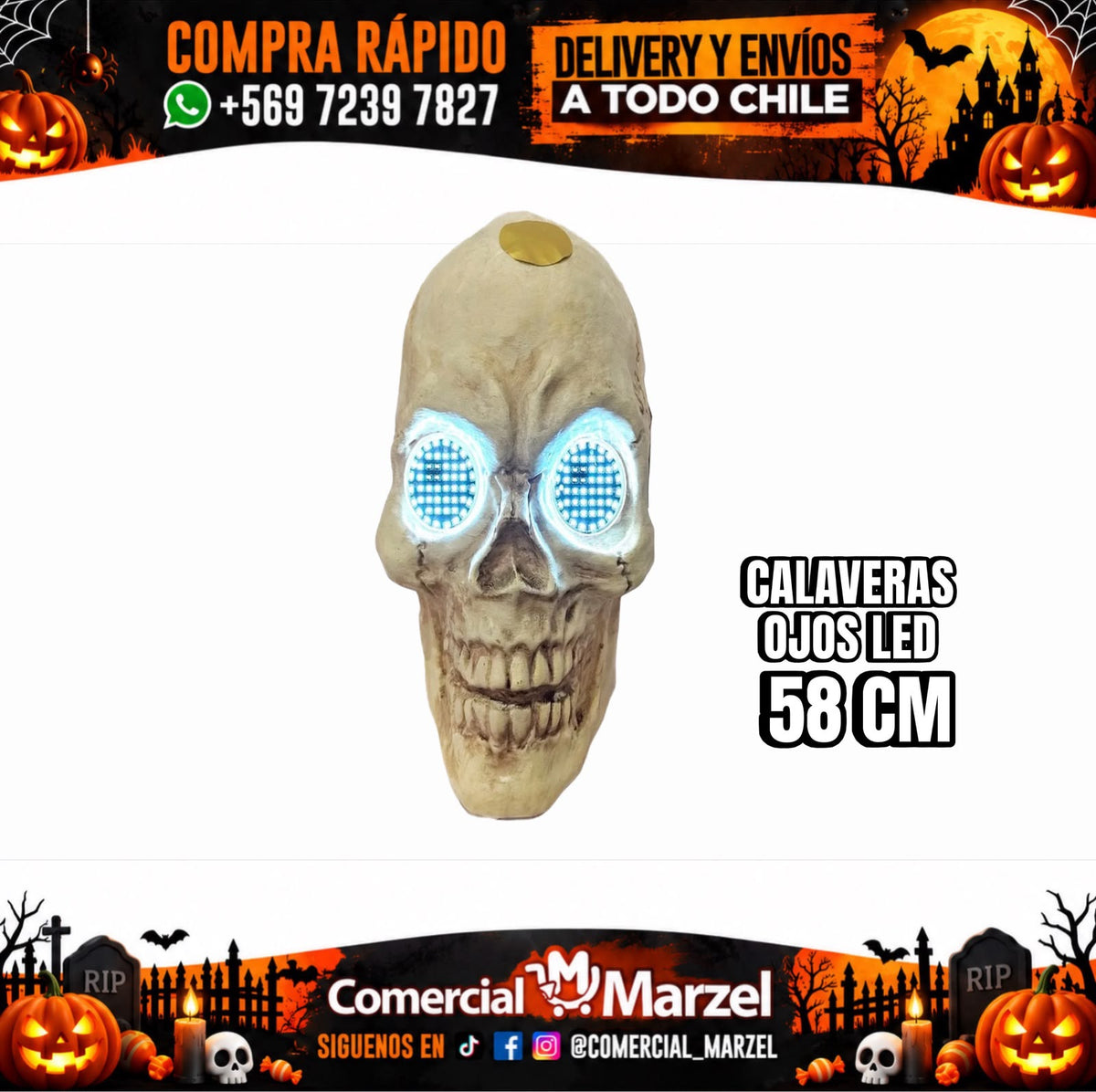 Calavera 30cm Ojos Led Halloween