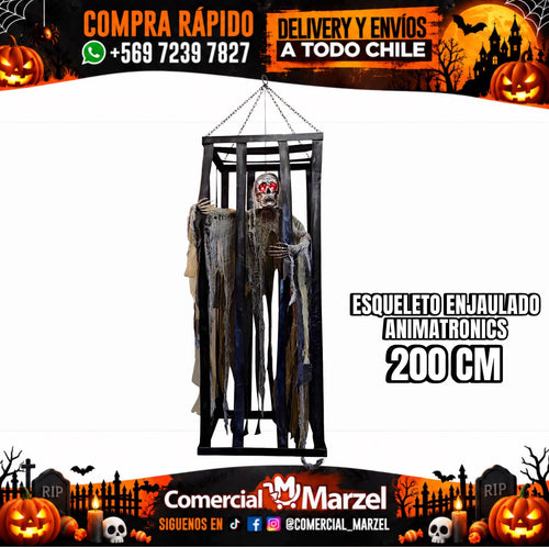 Esqueleto Enjaulado 200cm Animatronics Halloween