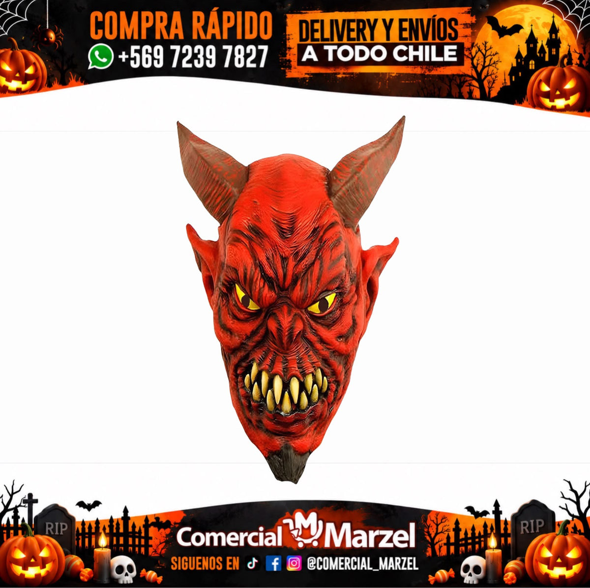 Máscara De Diablo De Látex Para Halloween