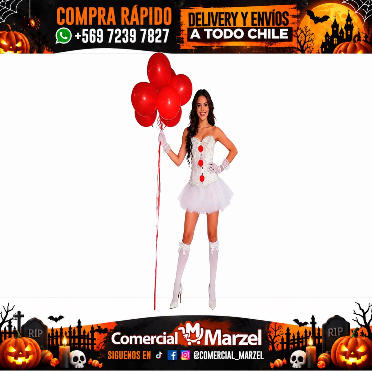 Disfraz De Payasa Corset Blanco Para Adulto Halloween